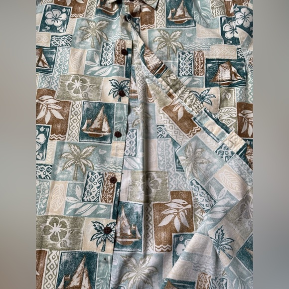 VTG Paradise Blue Hawaiian Shirt Short Sleeve Button Up Blue Brown Beige Size XL - Picture 3 of 9